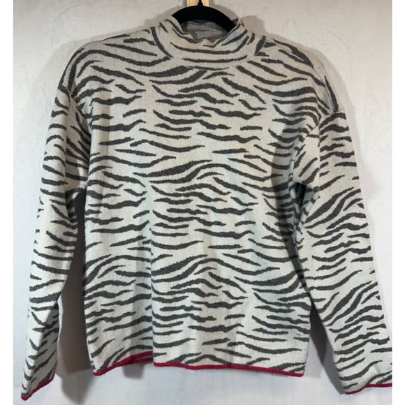 BY ANTHROPOLOGIE S Lizzie Zebra Striped Sweater Grey White LS Mock Neck E8 - Picture 2 of 6
